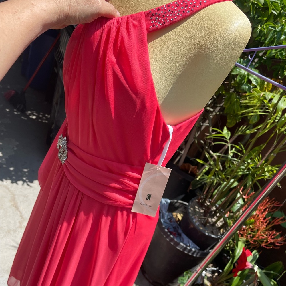 Elegant Orange Gown with Rhinestone Detail